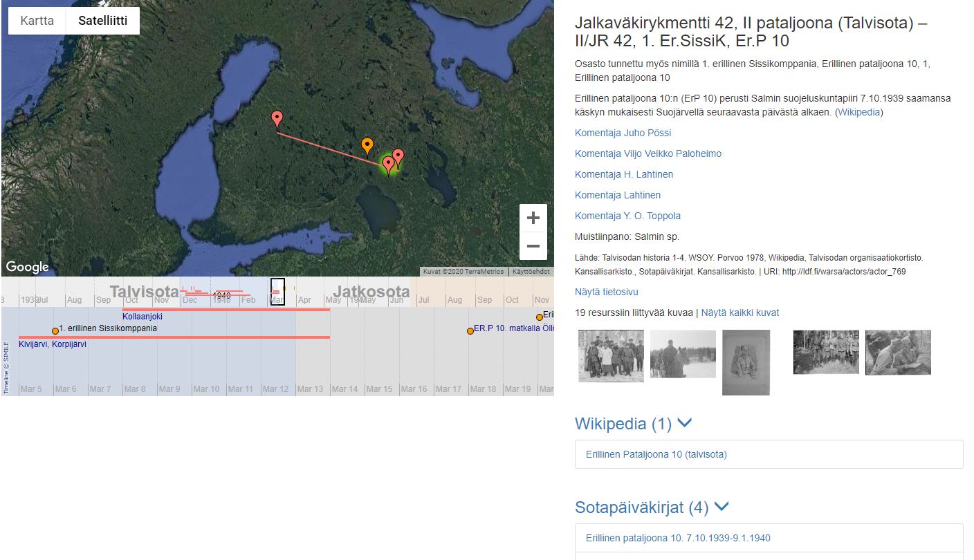 Sotasampo-palvelussa voi tutustua esimerkiksi tietyn jalkaväkirykmentin matkaan. 