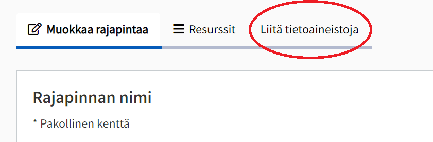 Liitä tietoaineistoja nimiseltä välilehdeltä pääset valitsemaan liitettävät tietoaineistot.