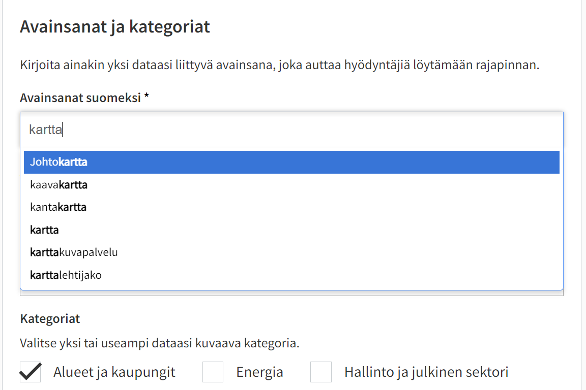 Lisää avainsana aloittamalla kirjoittamaan sitä.