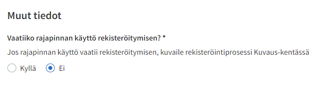 Valitse, täytyykö hyödyntäjien rekisteröityä.