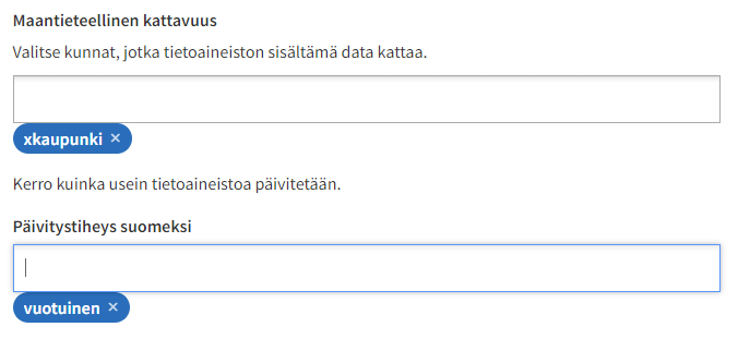 Valitse datan maantieteellinen kattavuus ja päivitystiheys.